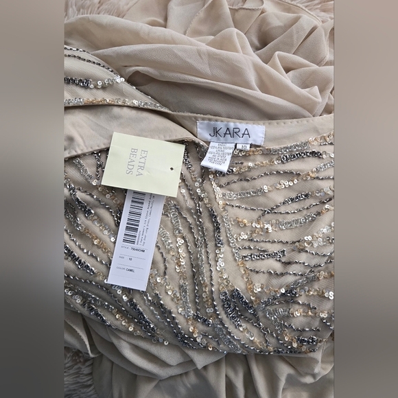 J Kara Women's 3/4 Sleeve Beaded Bodice Pop Over Long Dress #1045 - Picture 7 of 7